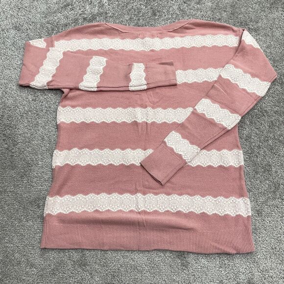 American Eagle Outfitters Sweater Womens XS Pink White Striped Round Neck Casual - Picture 2 of 9